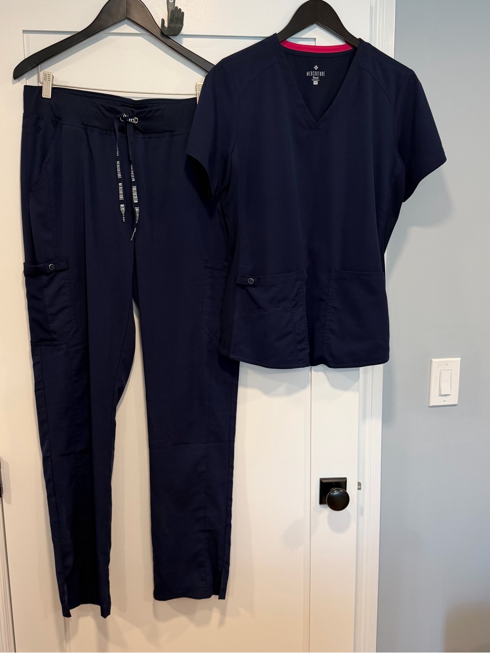 Med Couture Touch Navy Women's Scrub Top and Pant Scrub Set Medium/Tall